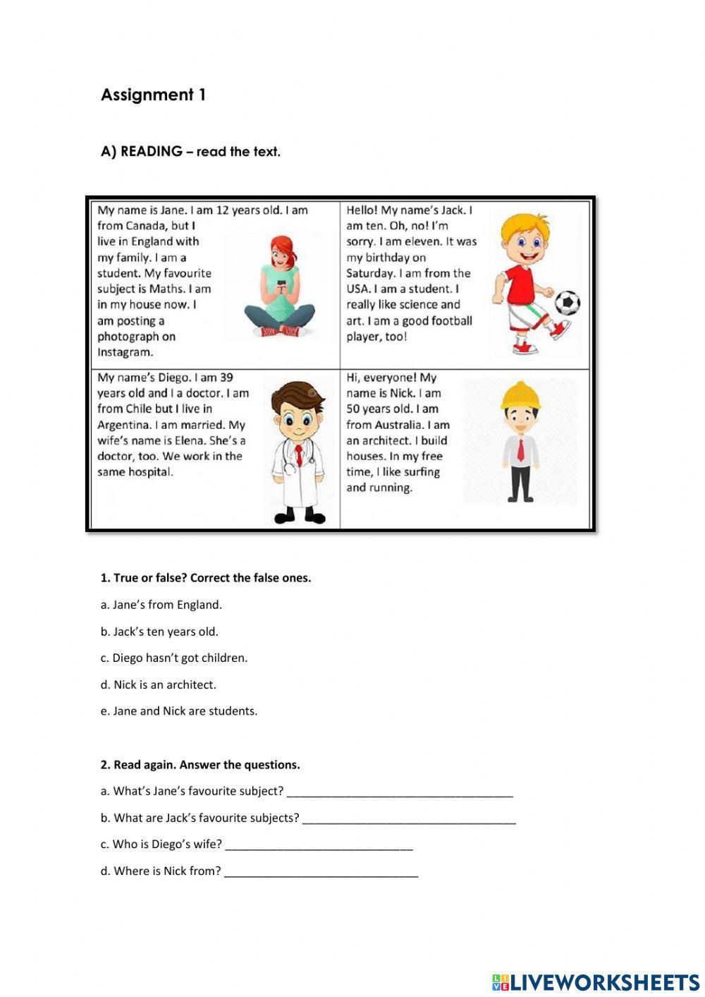 Assignment I interactive worksheet | Live Worksheets