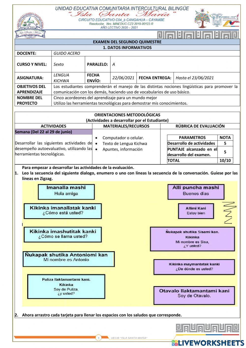 Examen Lengua Kichwa