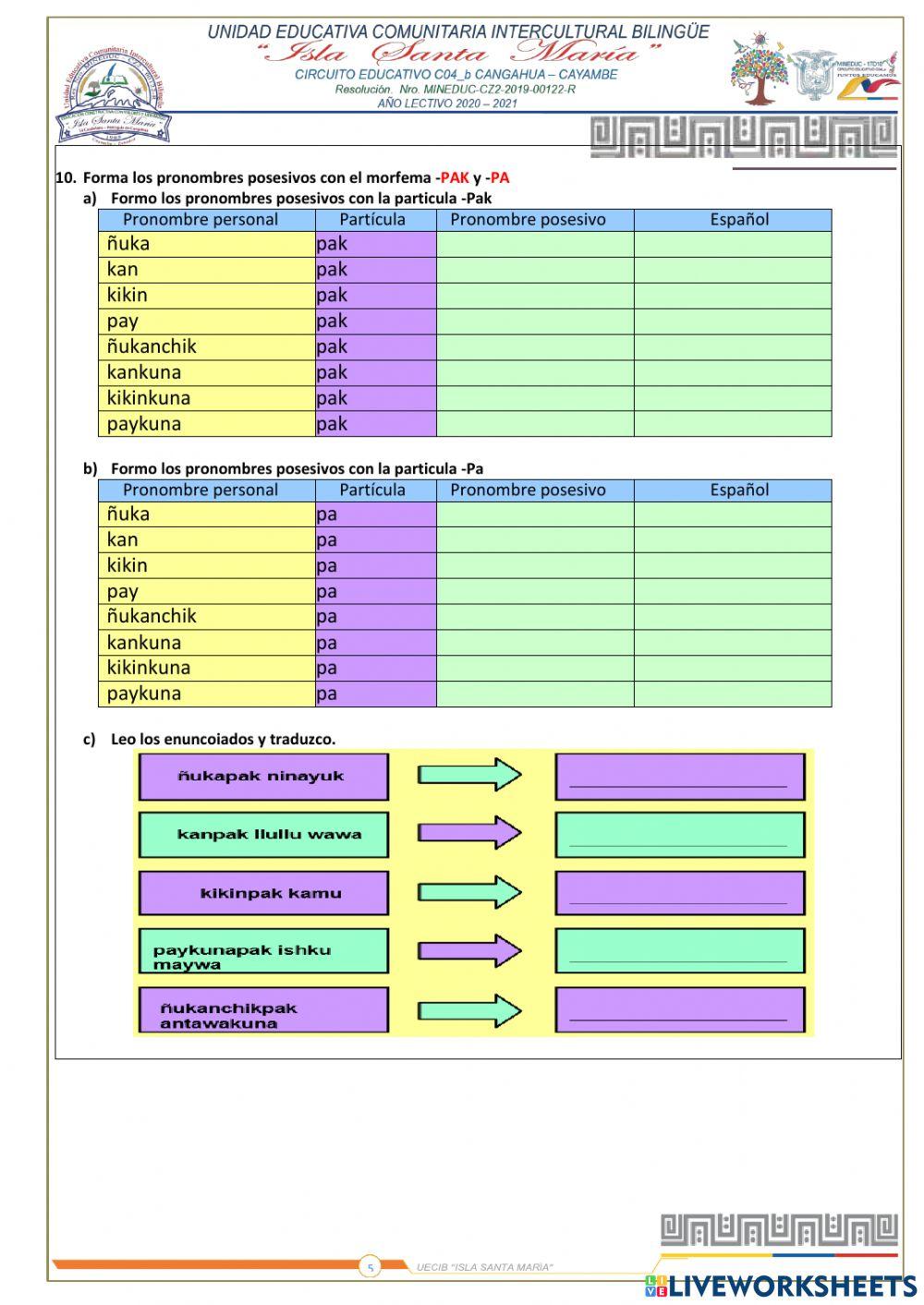 Examen Lengua Kichwa