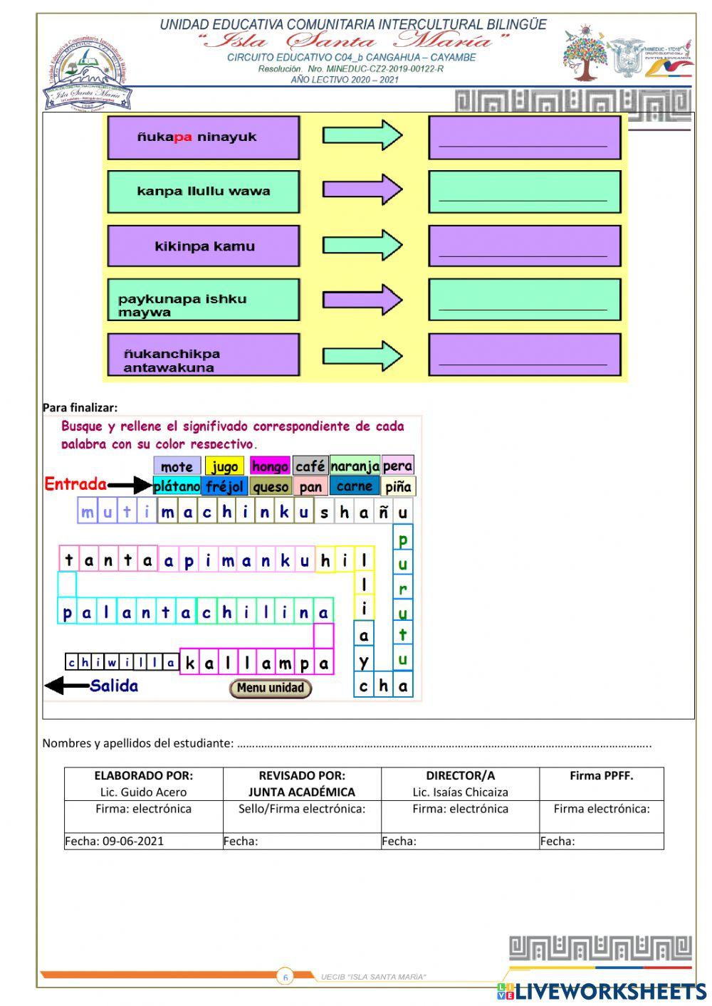 Examen Lengua Kichwa
