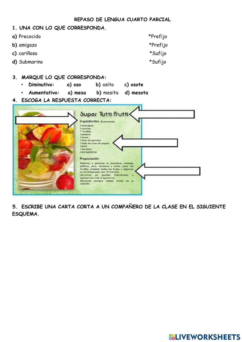 Repaso de lengua cuarto parcial