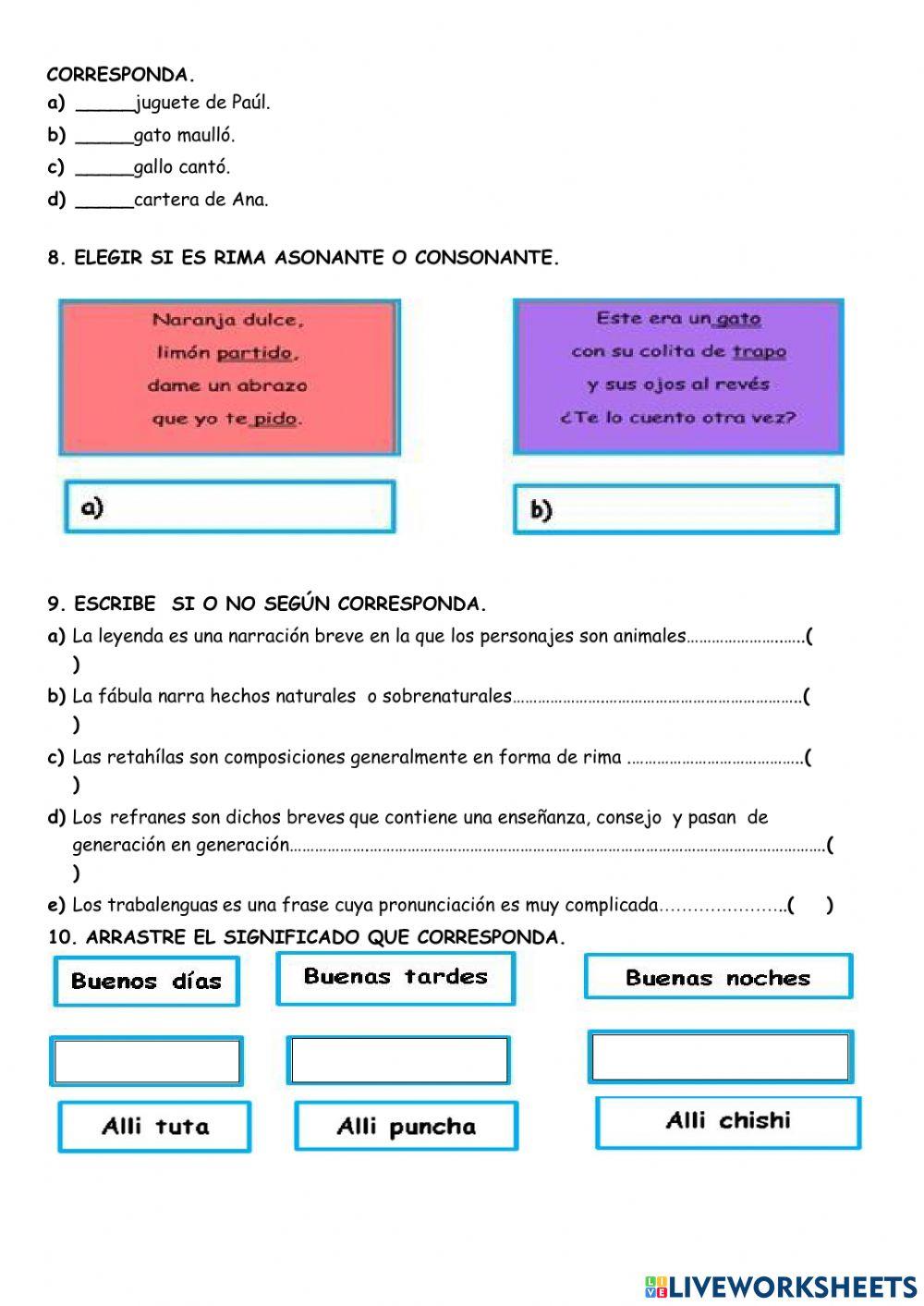 Repaso de lengua cuarto parcial