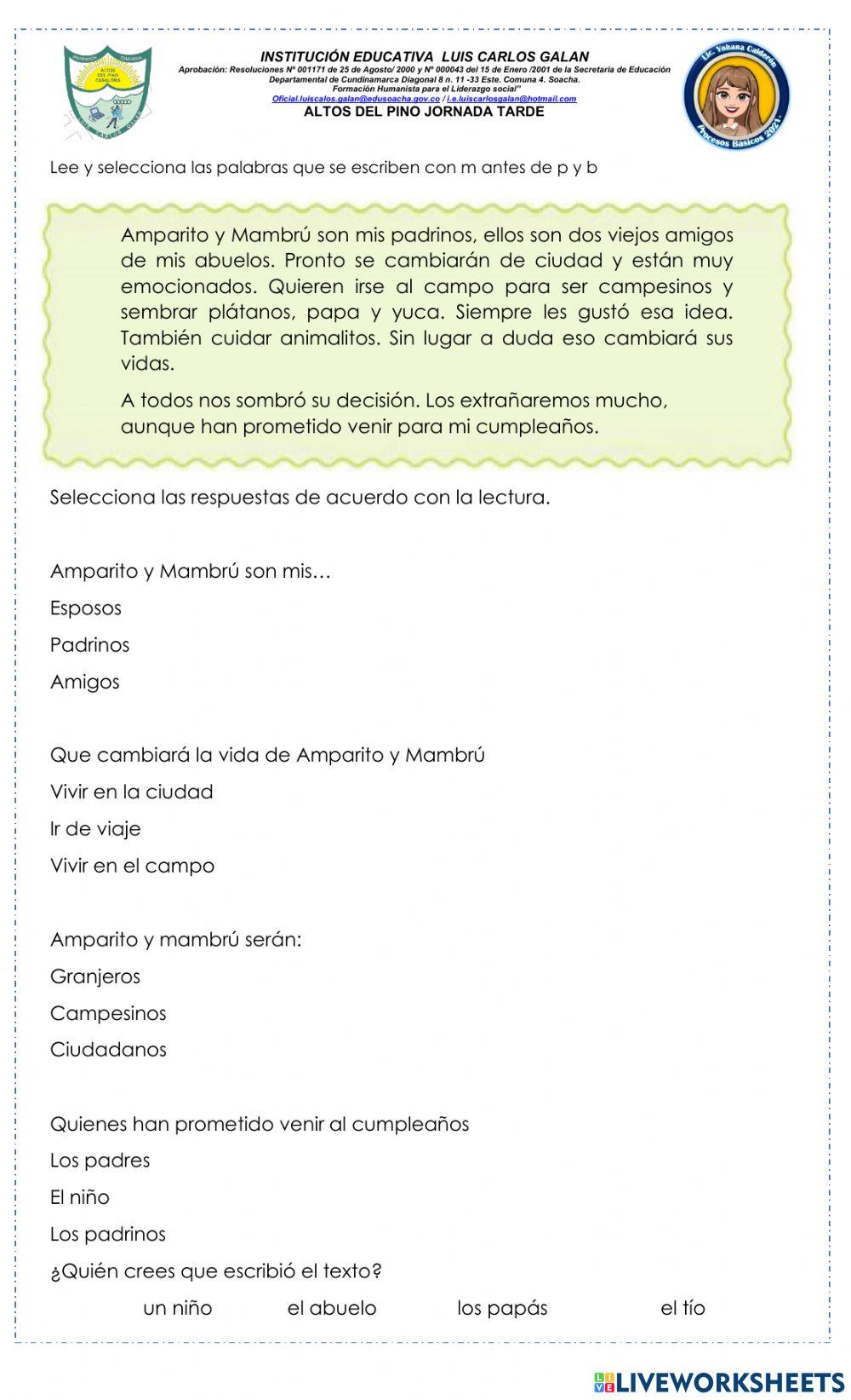 Reglas ortográficas. m antes de p y b