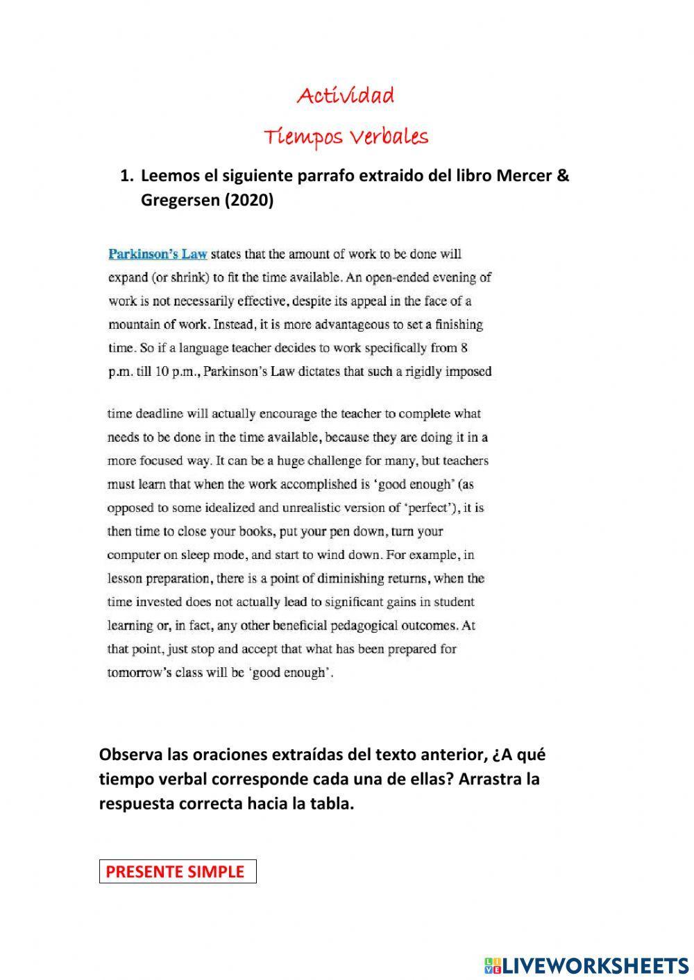 Actividad : Tiempos Verbales