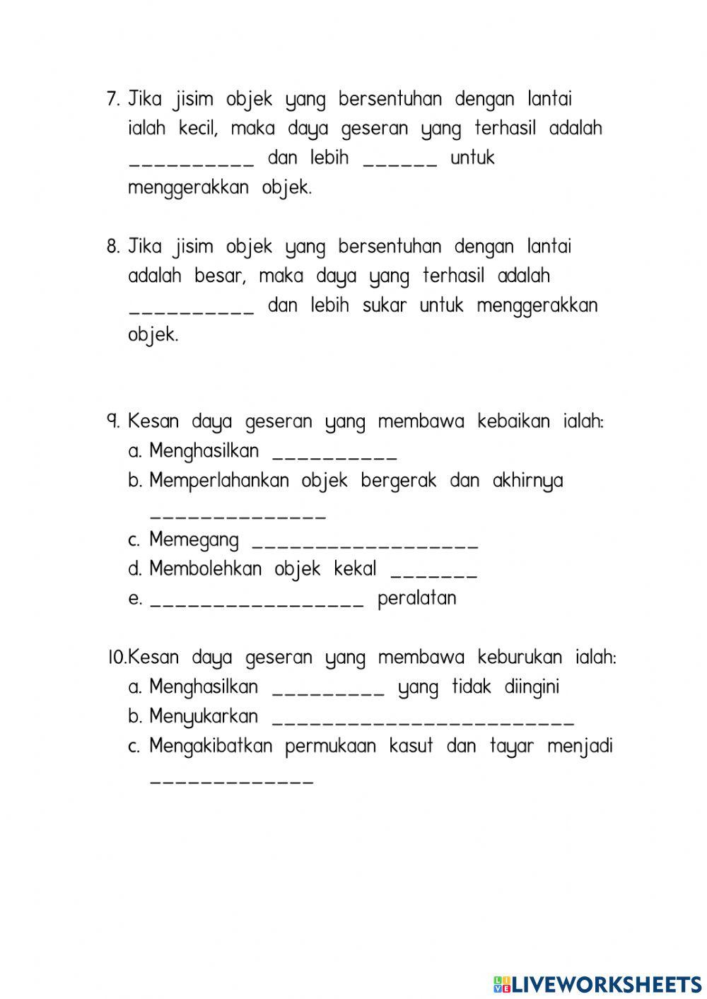Sains tahun 6 maksud daya geseran, faktor dan kesan daya geseran