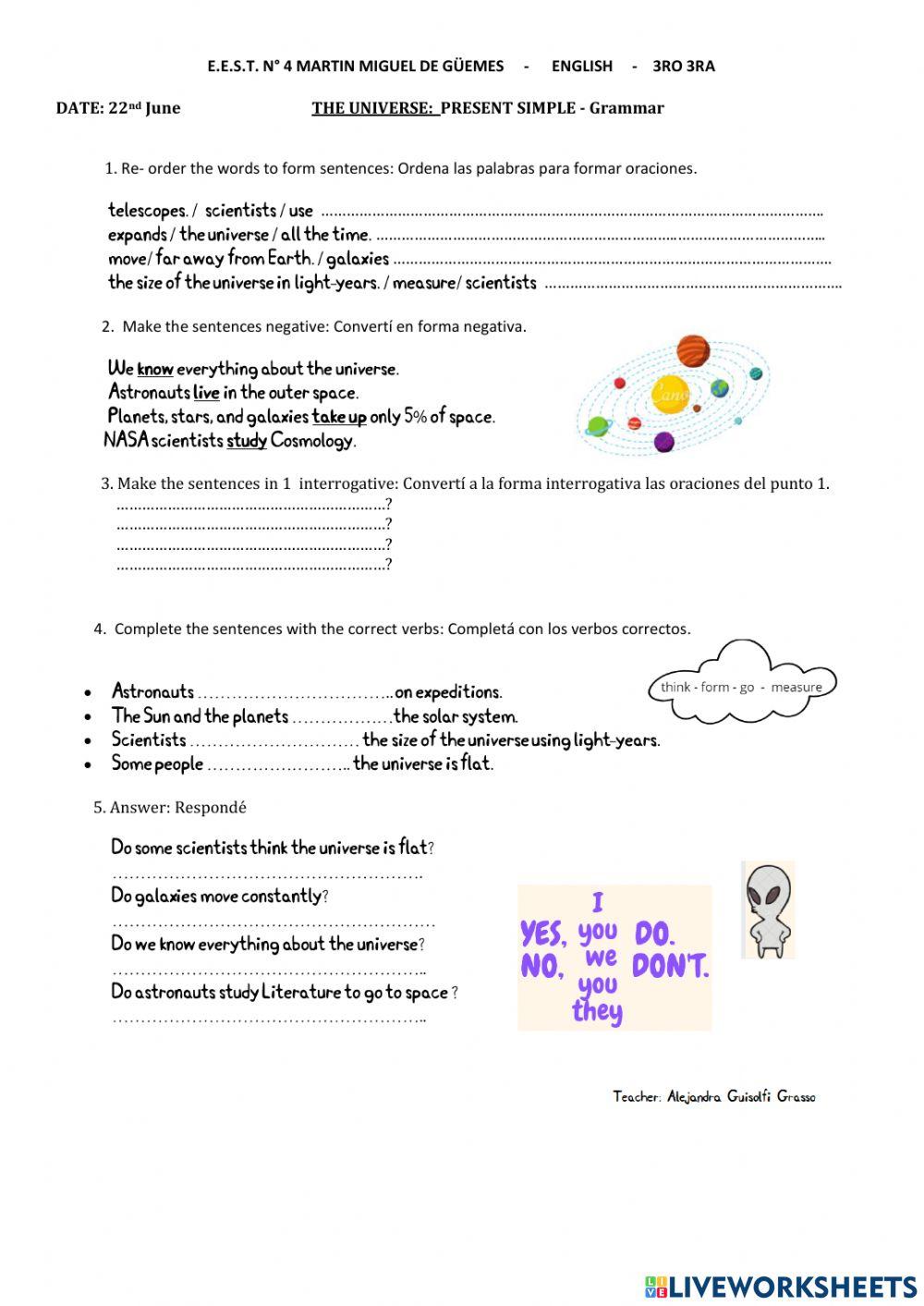 The universe: present simple grammar