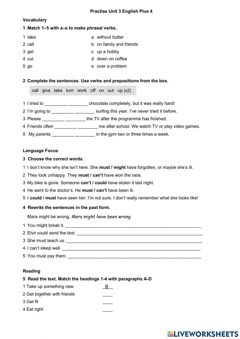 TP 6 Revision Unit 3 English Plus 4