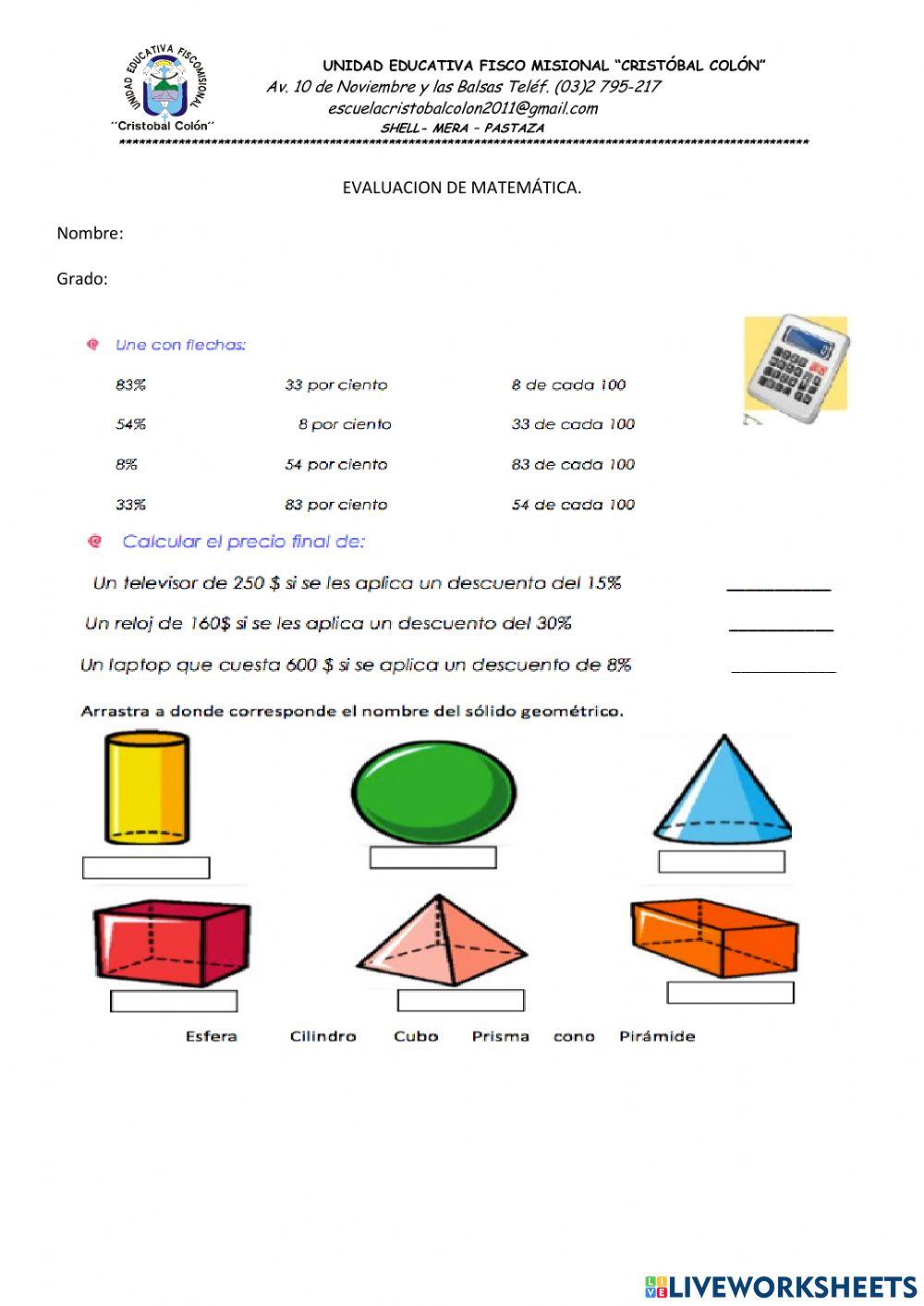 Evaluacion de matemática