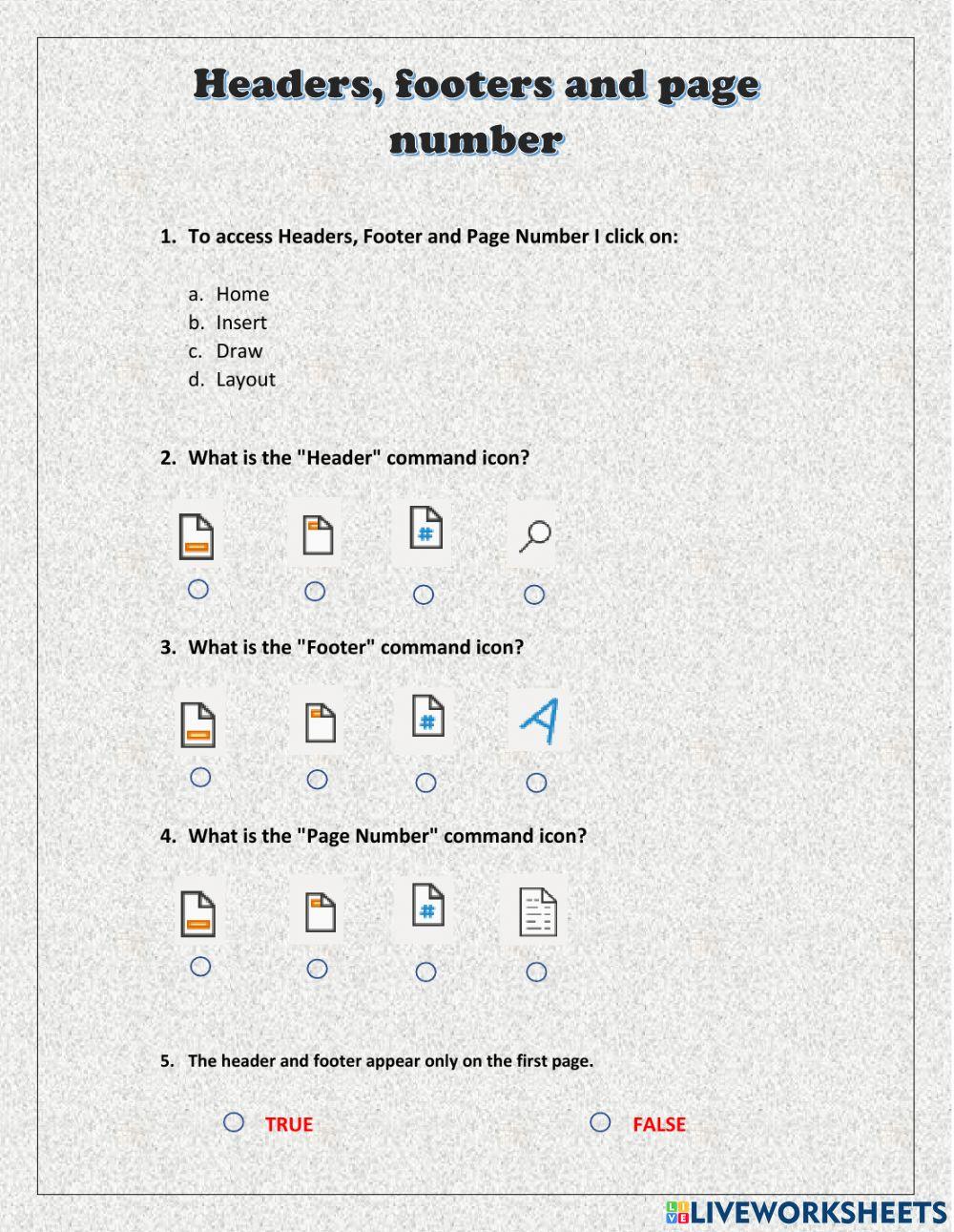 Header, footer and page number