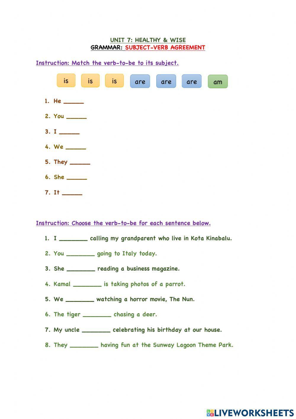 Unit 7: Grammar- Subject-Verb Agreement