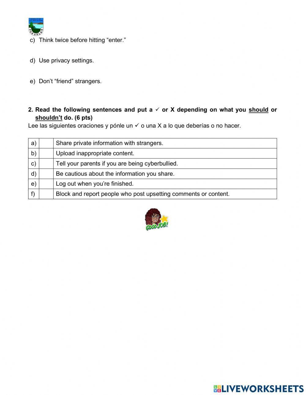 Remedial 8vo - Social Media Safety - Suggestions