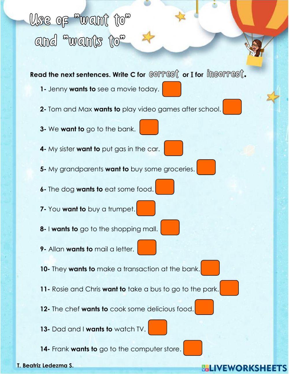 Using want to and wants to