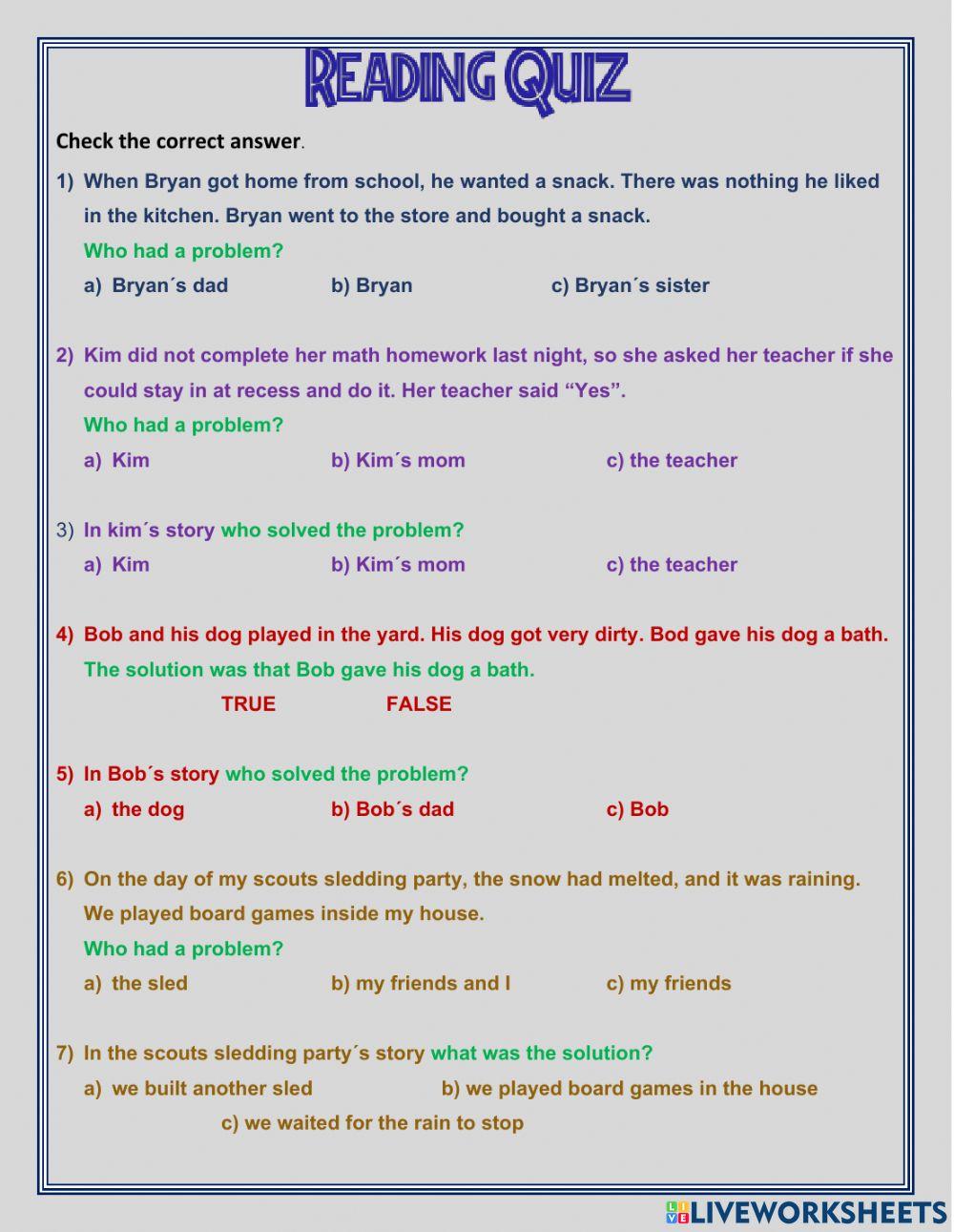 Reading Quiz Unit 18