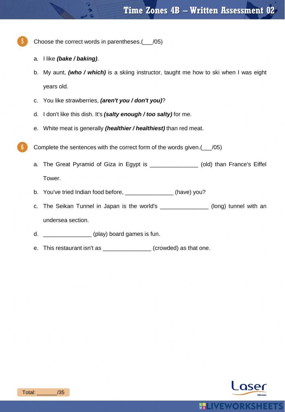 Time Zones 4 - Part B - Evaluation Exercises for Units 10 to 12