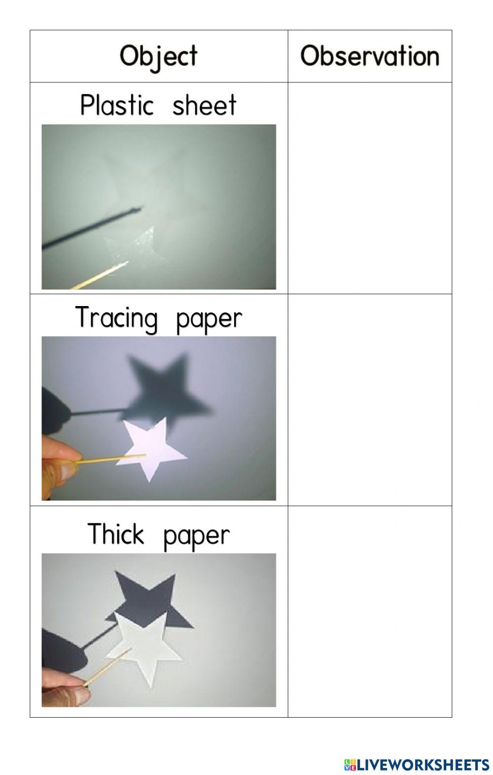 Science Year 2 PdPRW21 Wednesday 23.06.2021 - Unit 6 Light and Dark - Clarity of Shadows