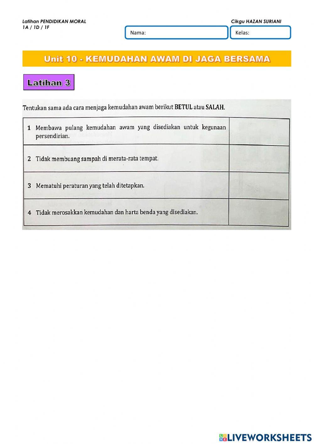 Latihan 3: Unit 10 - KEMUDAHAN AWAM DIJAGA BERSAMA