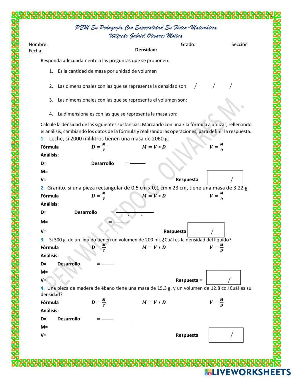Cálculo de Densidad Cálculo de Densidad