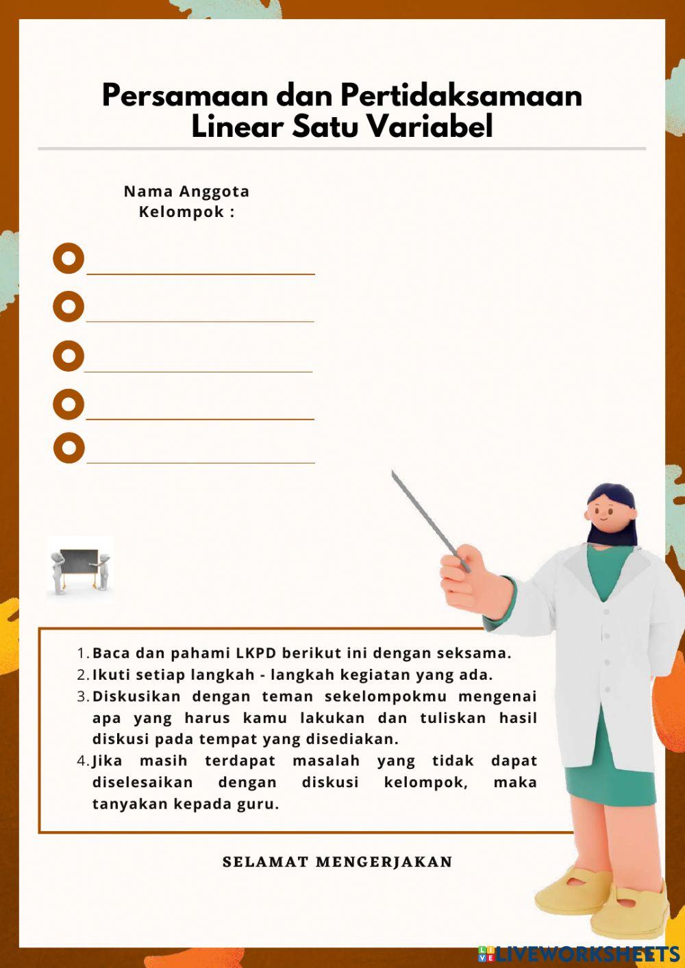 LKPD Interaktif  Kelas 7 Tentang Persamaan Linear Satu Variabel