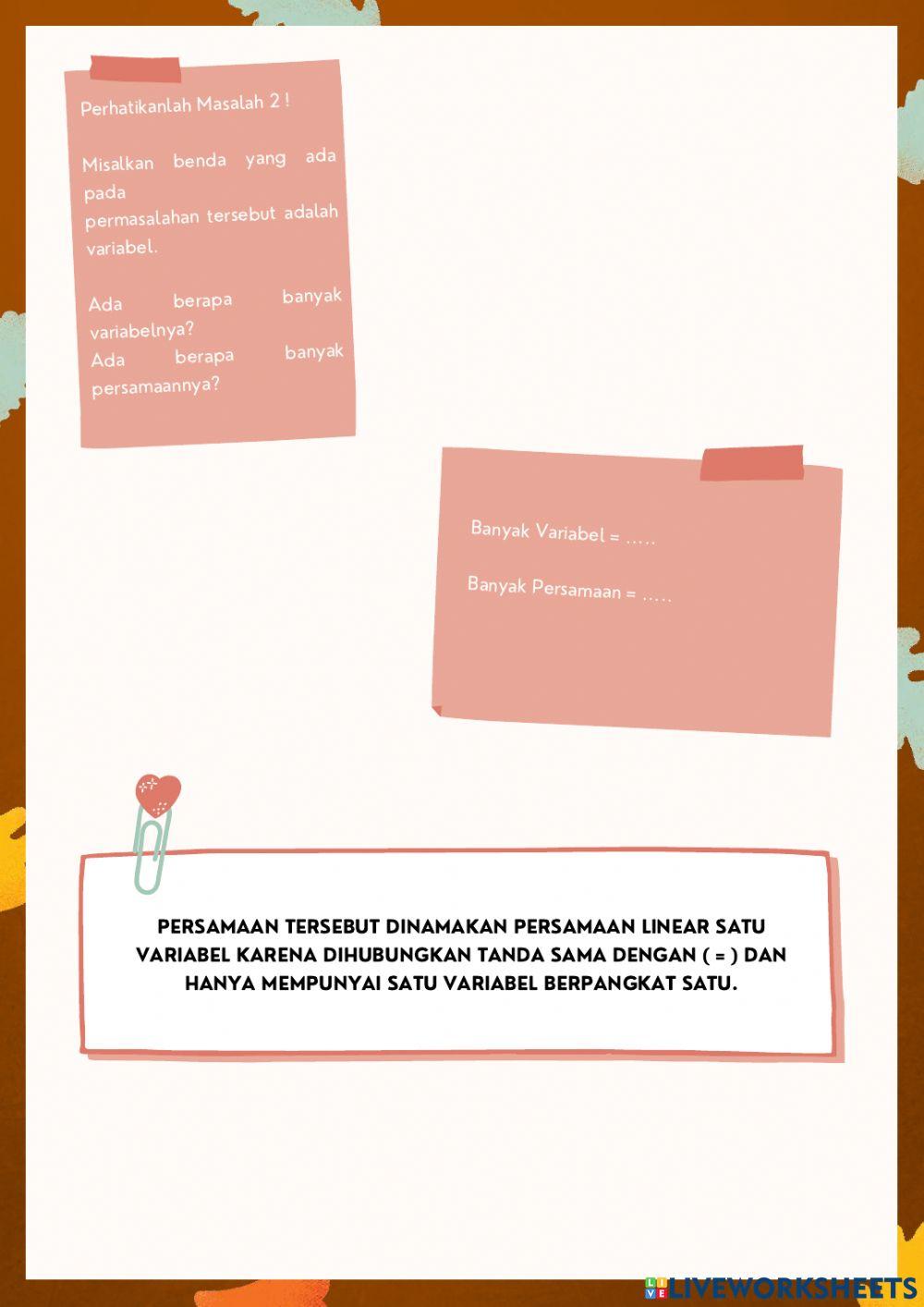 LKPD Interaktif  Kelas 7 Tentang Persamaan Linear Satu Variabel