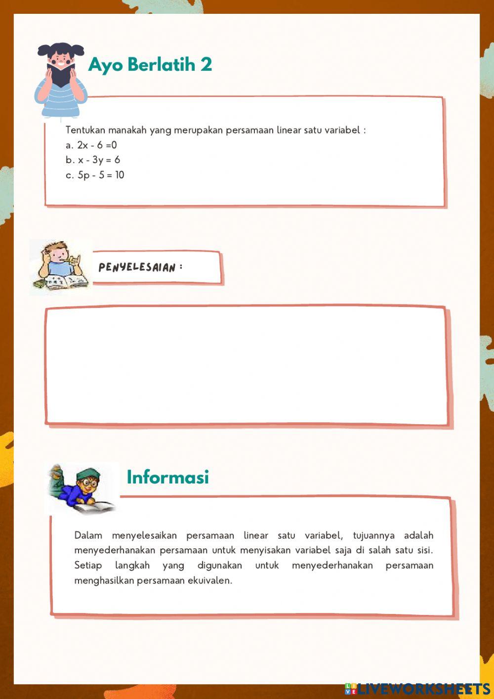 LKPD Interaktif  Kelas 7 Tentang Persamaan Linear Satu Variabel