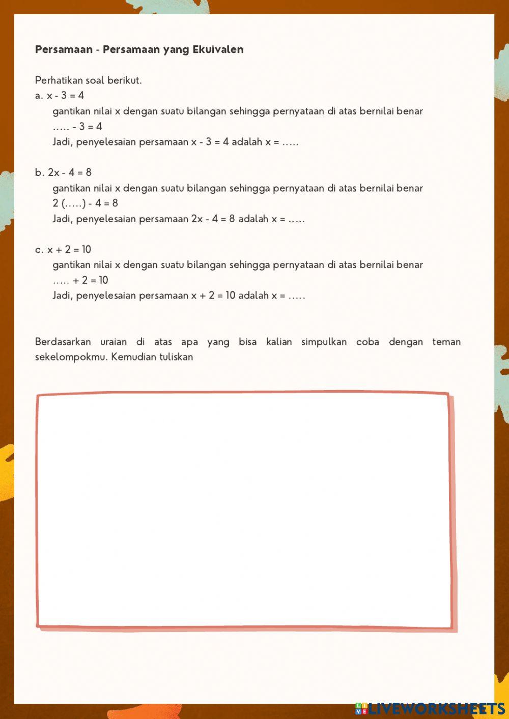 LKPD Interaktif  Kelas 7 Tentang Persamaan Linear Satu Variabel