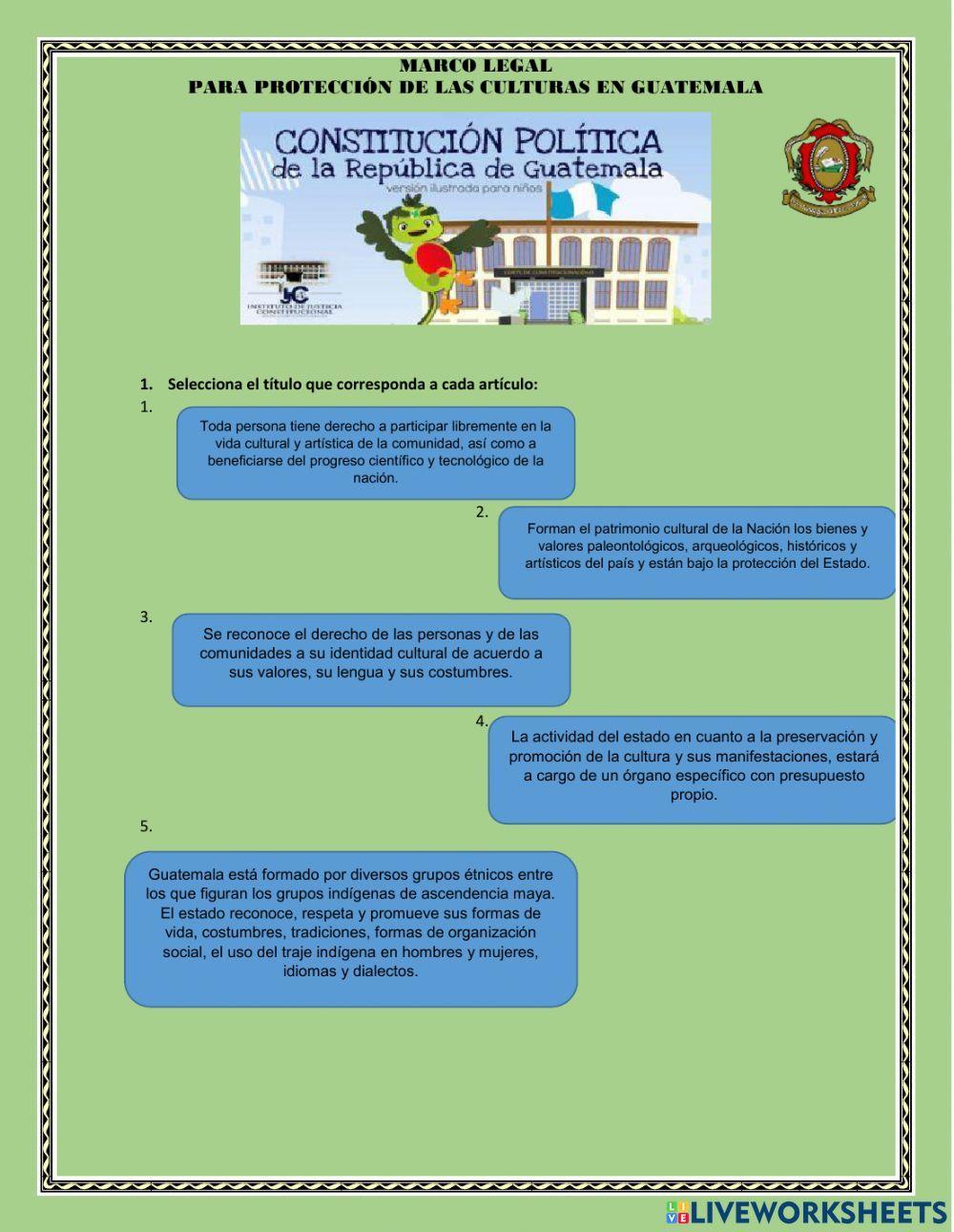 Artículos de la Constitución Política de Guatemala que protegen la cultura.