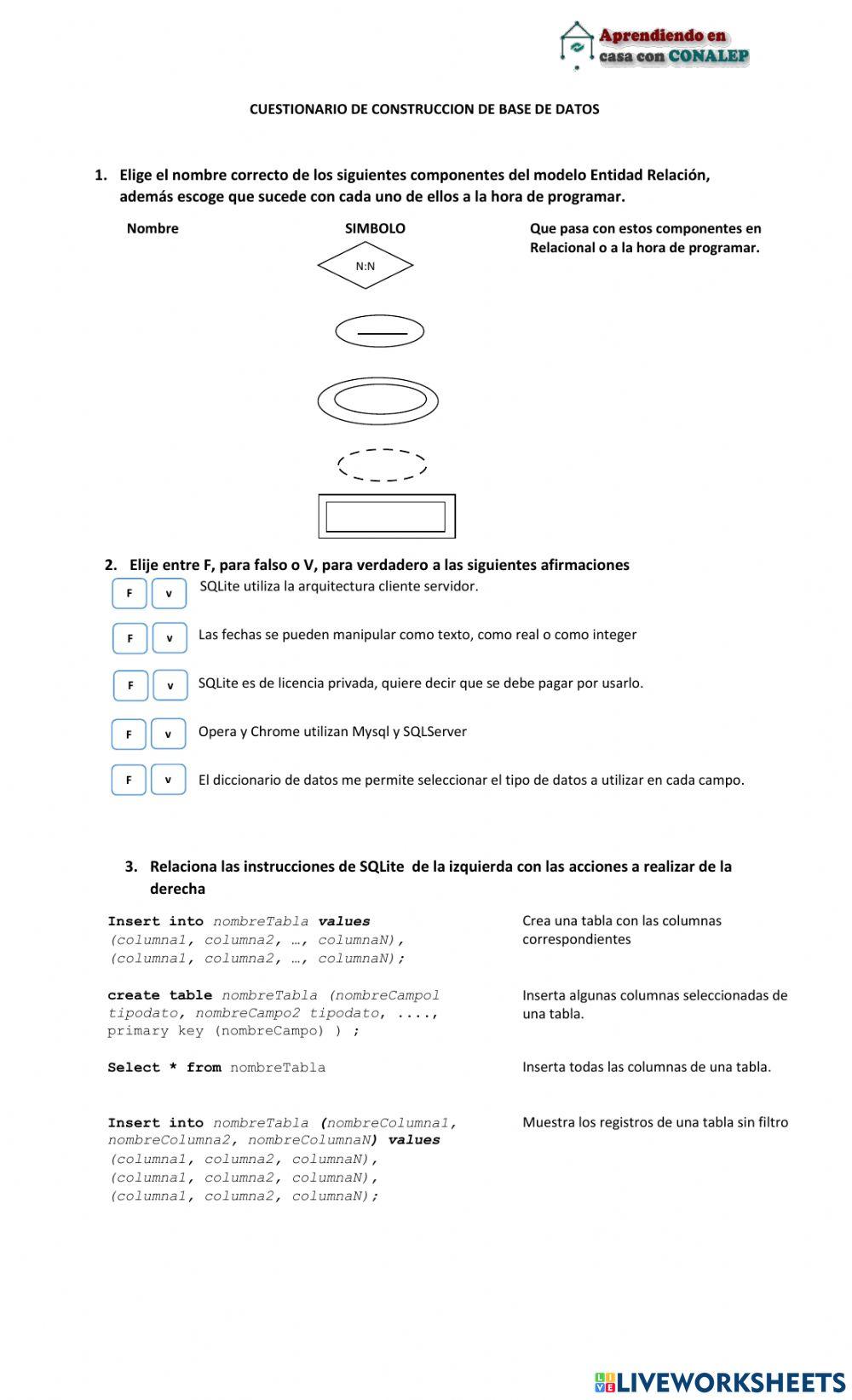 Cuestionario de Construcción de Base de Datos
