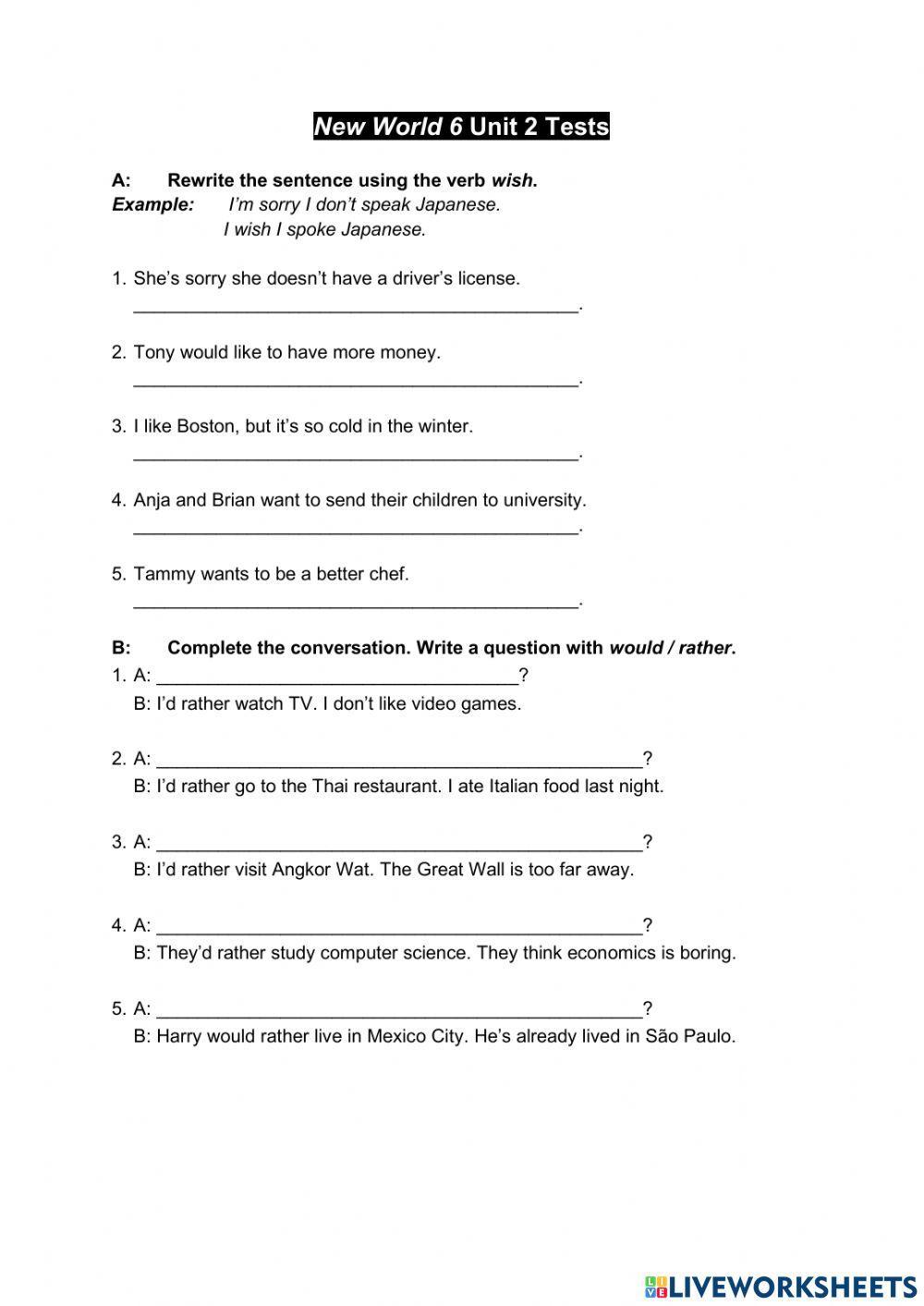 Wish and would rather