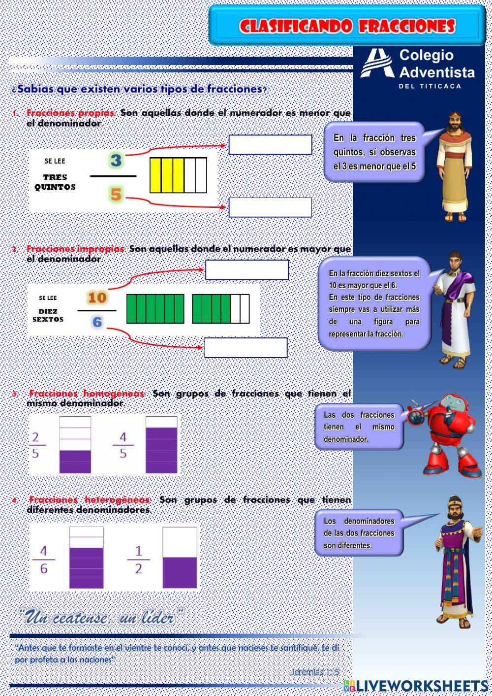 Clasificación de fracciones