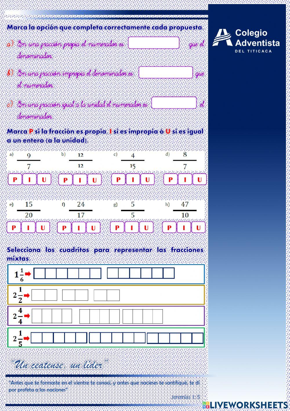 Clasificación de fracciones