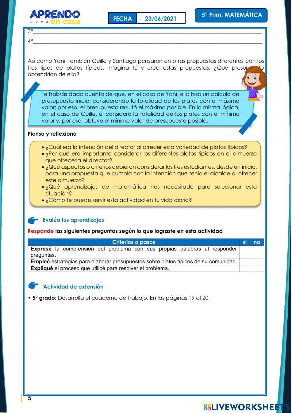 Elaboramos el presupuesto para un almuerzo en la feria