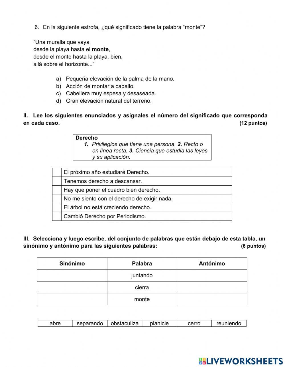 Evaluación Unidad 2 Lenguaje (parte 2)