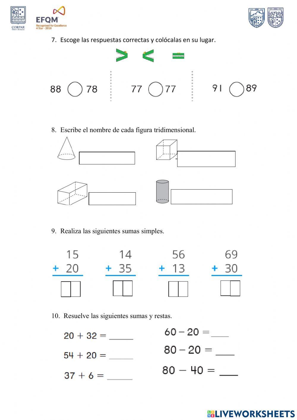 Exámen Matemática Quimestre 2