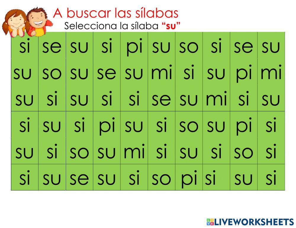 Buscando sílabas sa, se, si, so, su