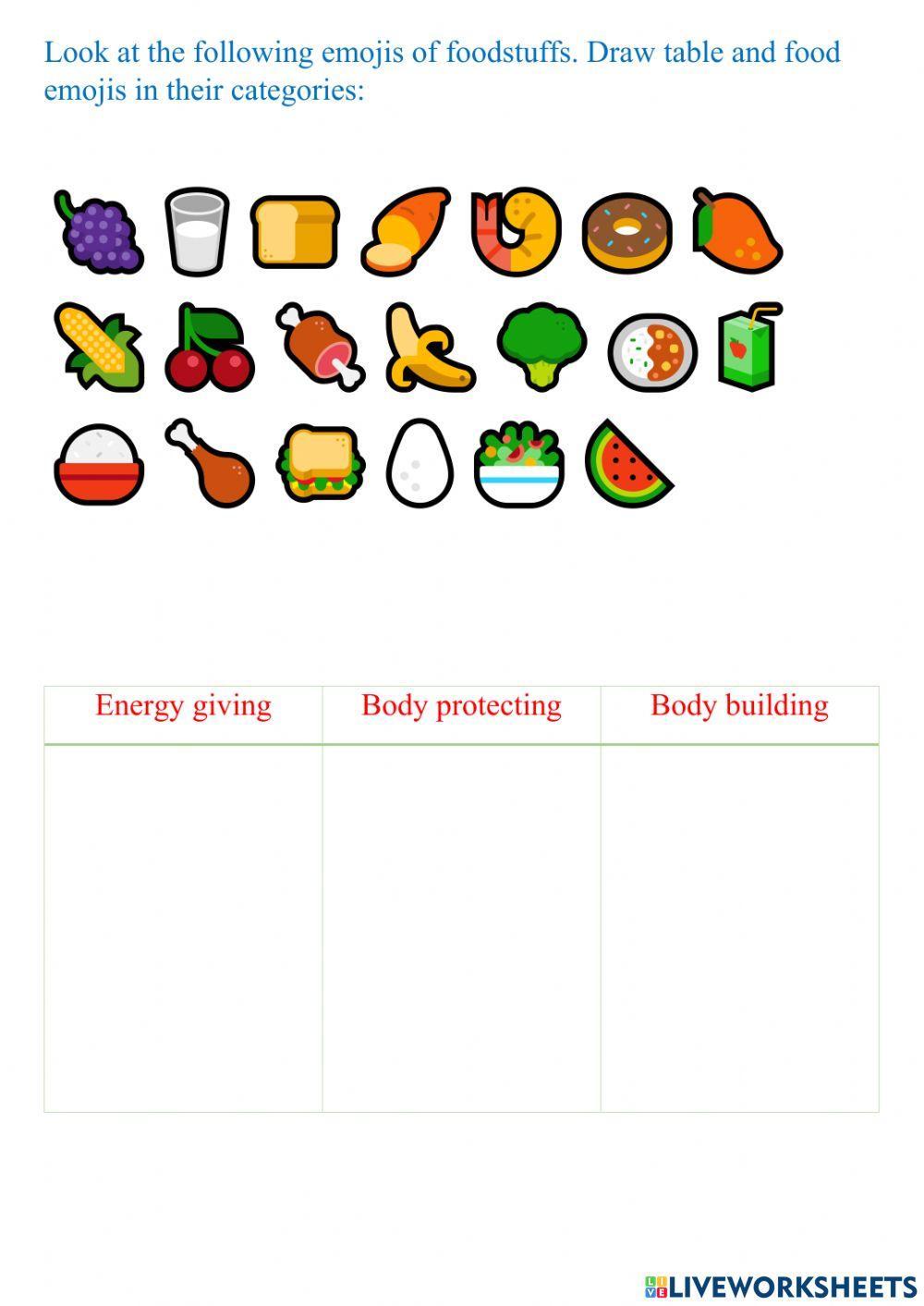 Drag and drop food  items into respective categories