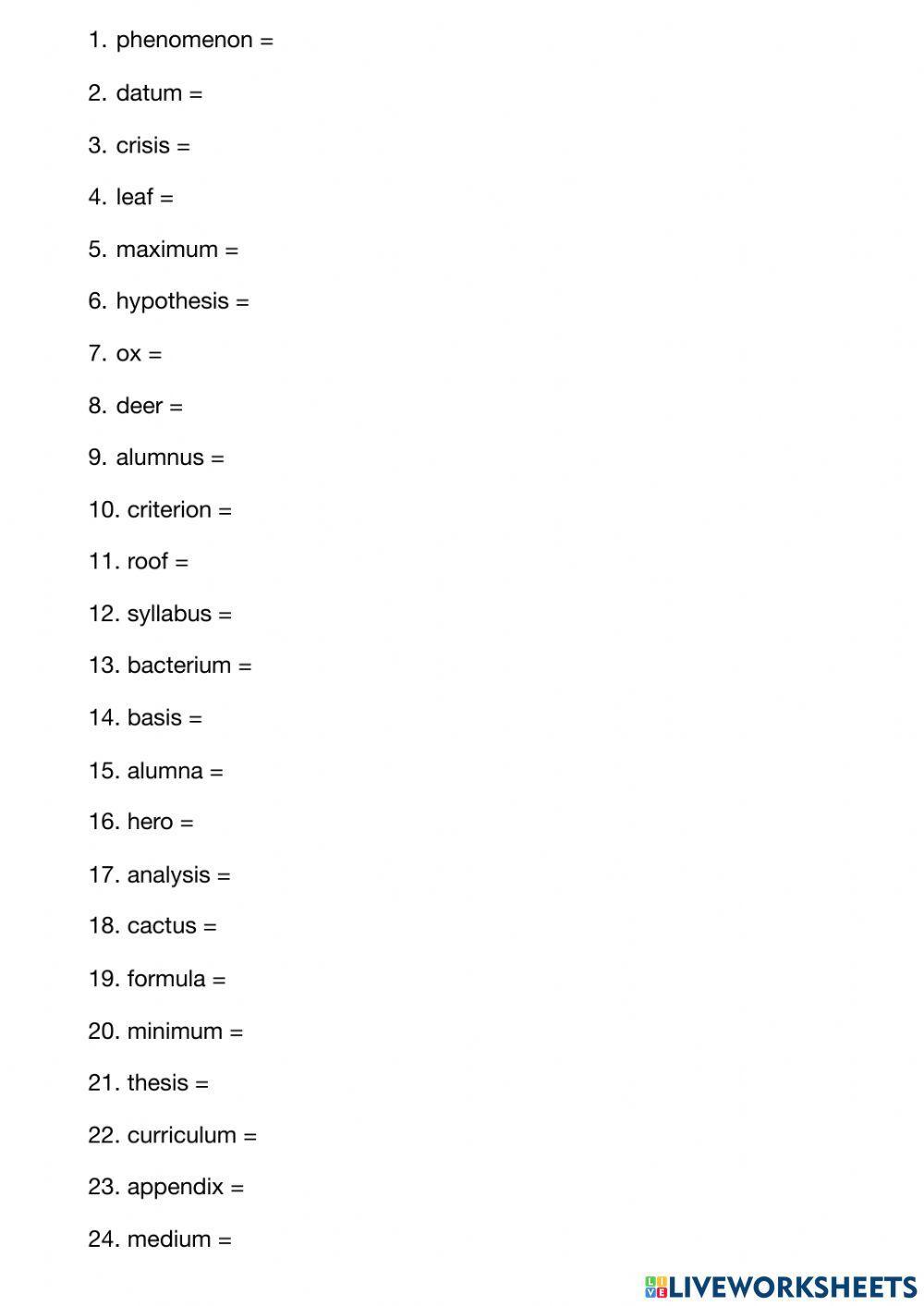 Irregular plurals advanced