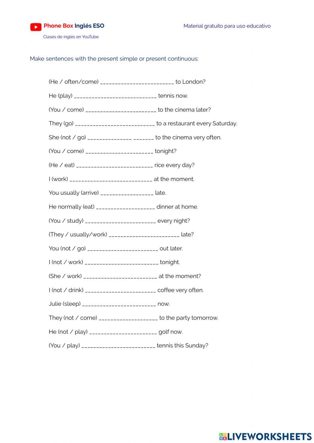 4ºESO-Presente Simple y Continuo.ejercicio.1