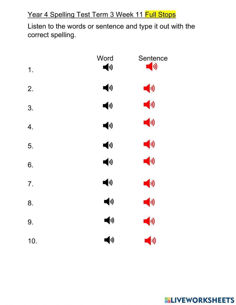 DIS spelling term 3 week 11 Full stops