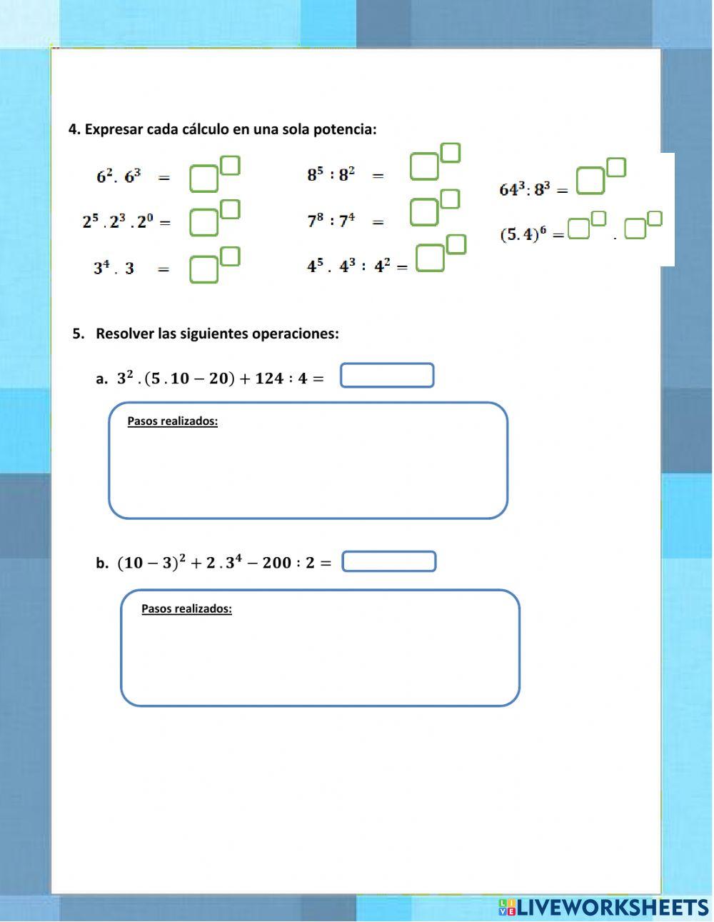 Potenciación - Propiedades y operaciones
