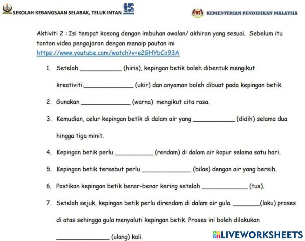 Latihan imbuhan awalan dan akhiran