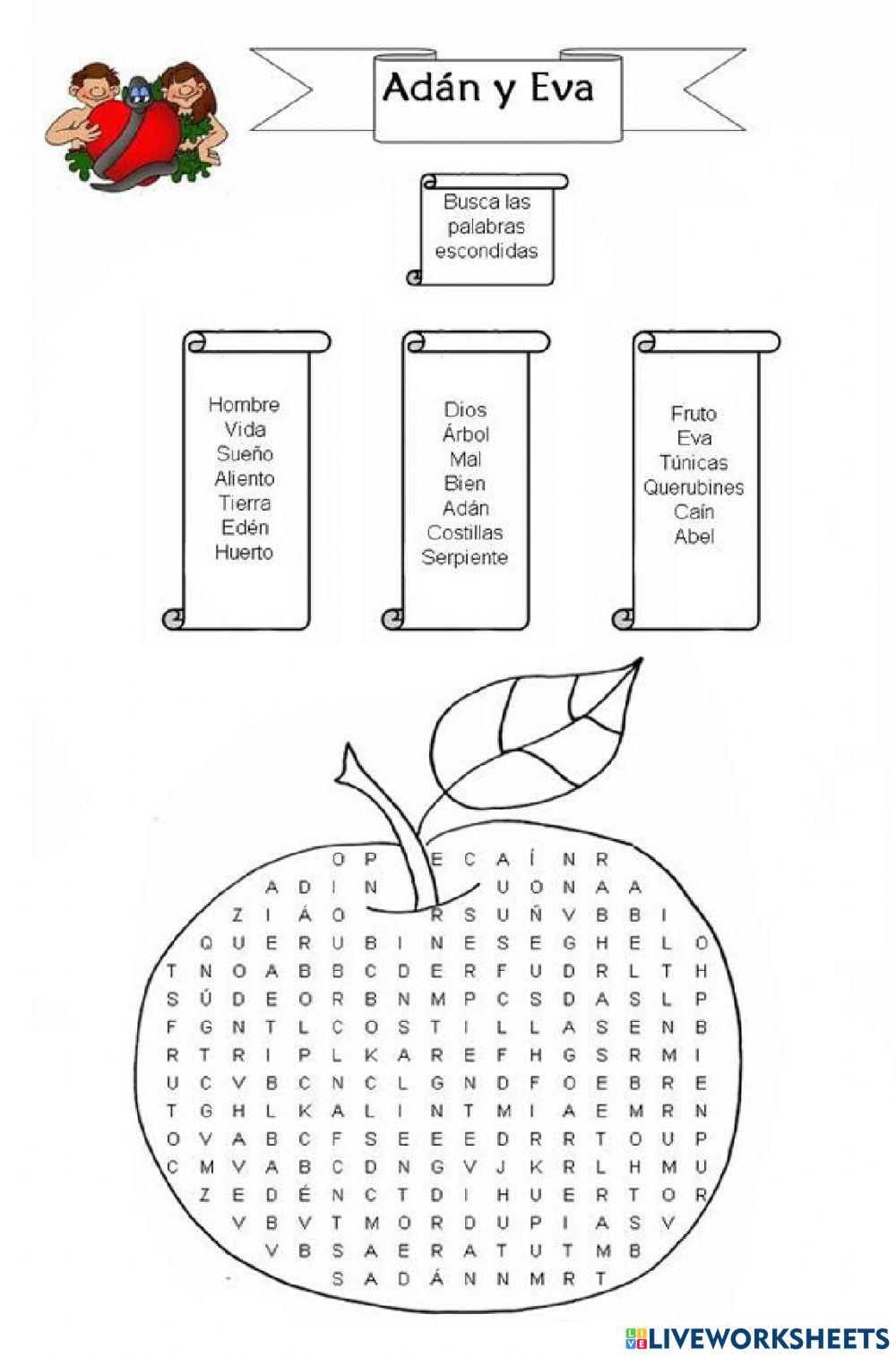 Sopa de letras Adán y Eva