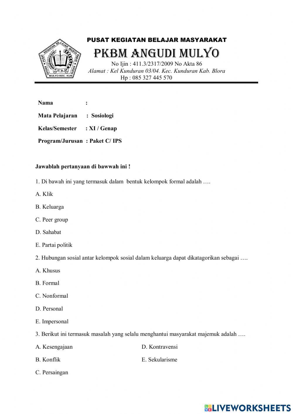 Sosiologi kelas XI Paket C