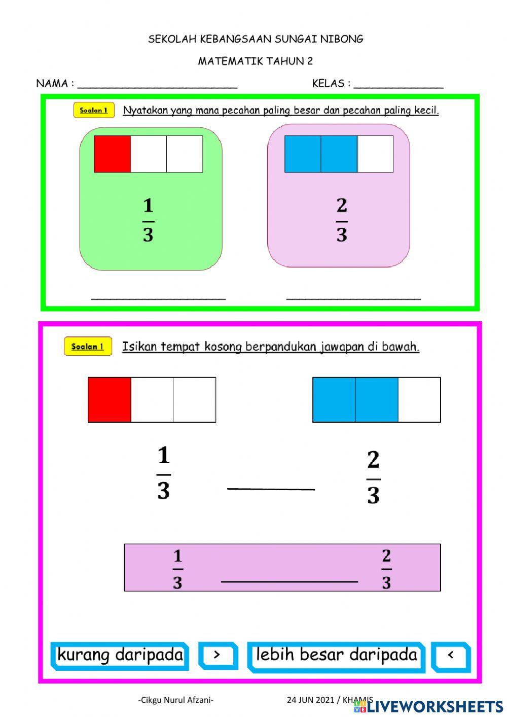 Banding pecahan tahun 2