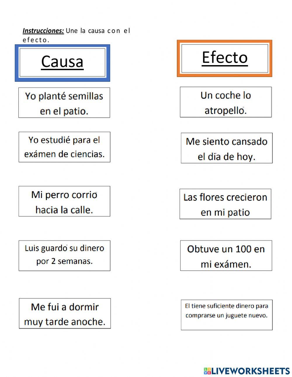 Detalles y causa y efecto. worksheet Live Worksheets