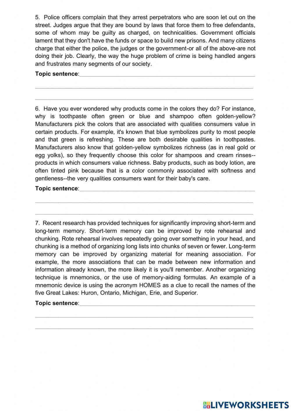 Reading for topic sentence