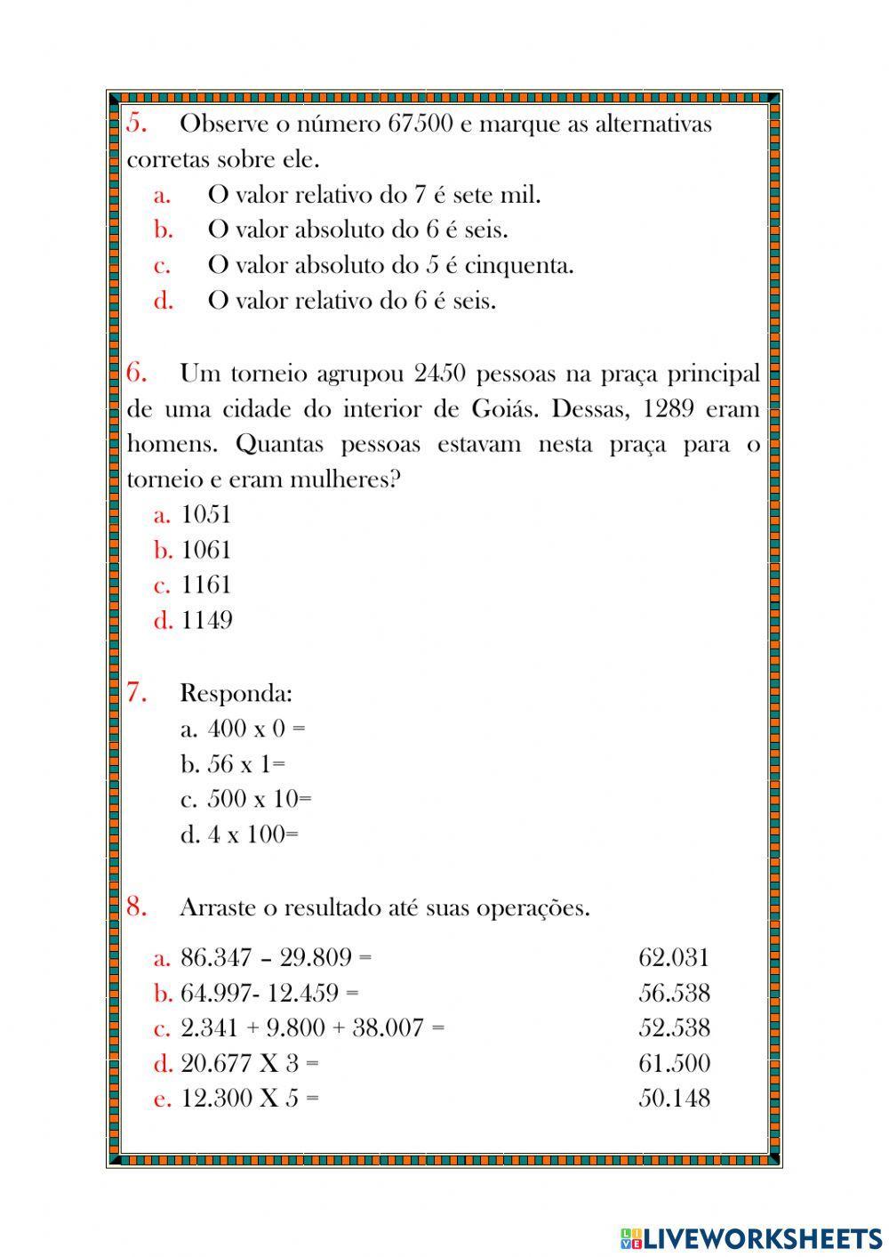 Atividade de matemática segundo bimestre