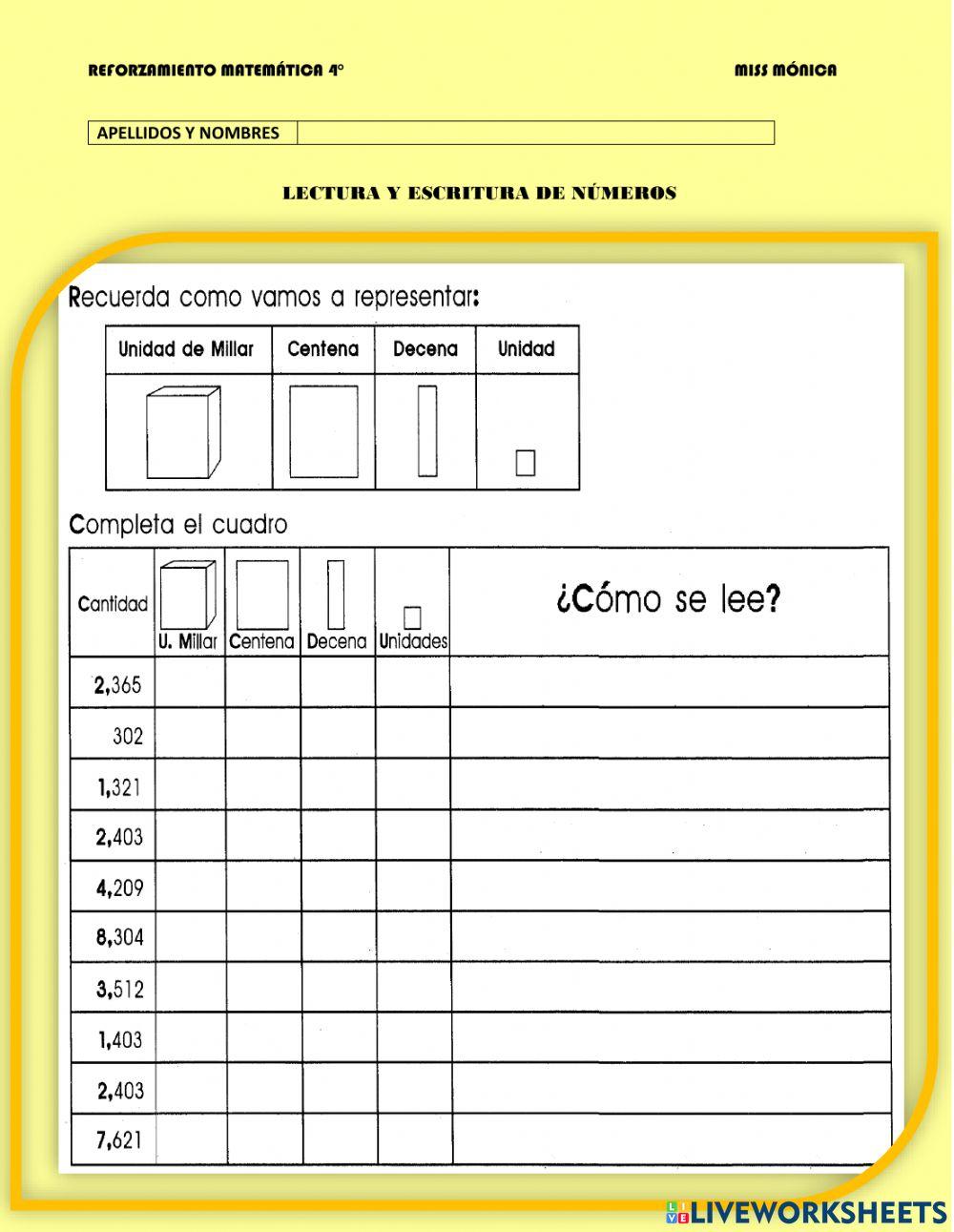 Lectura y escritura de números