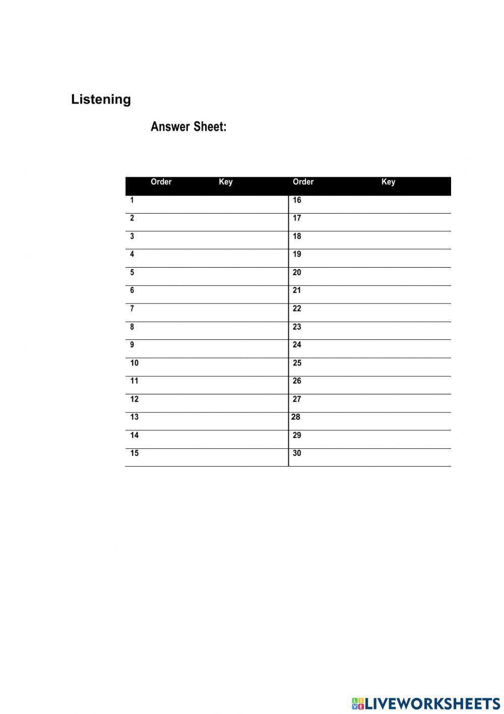Answer Sheet