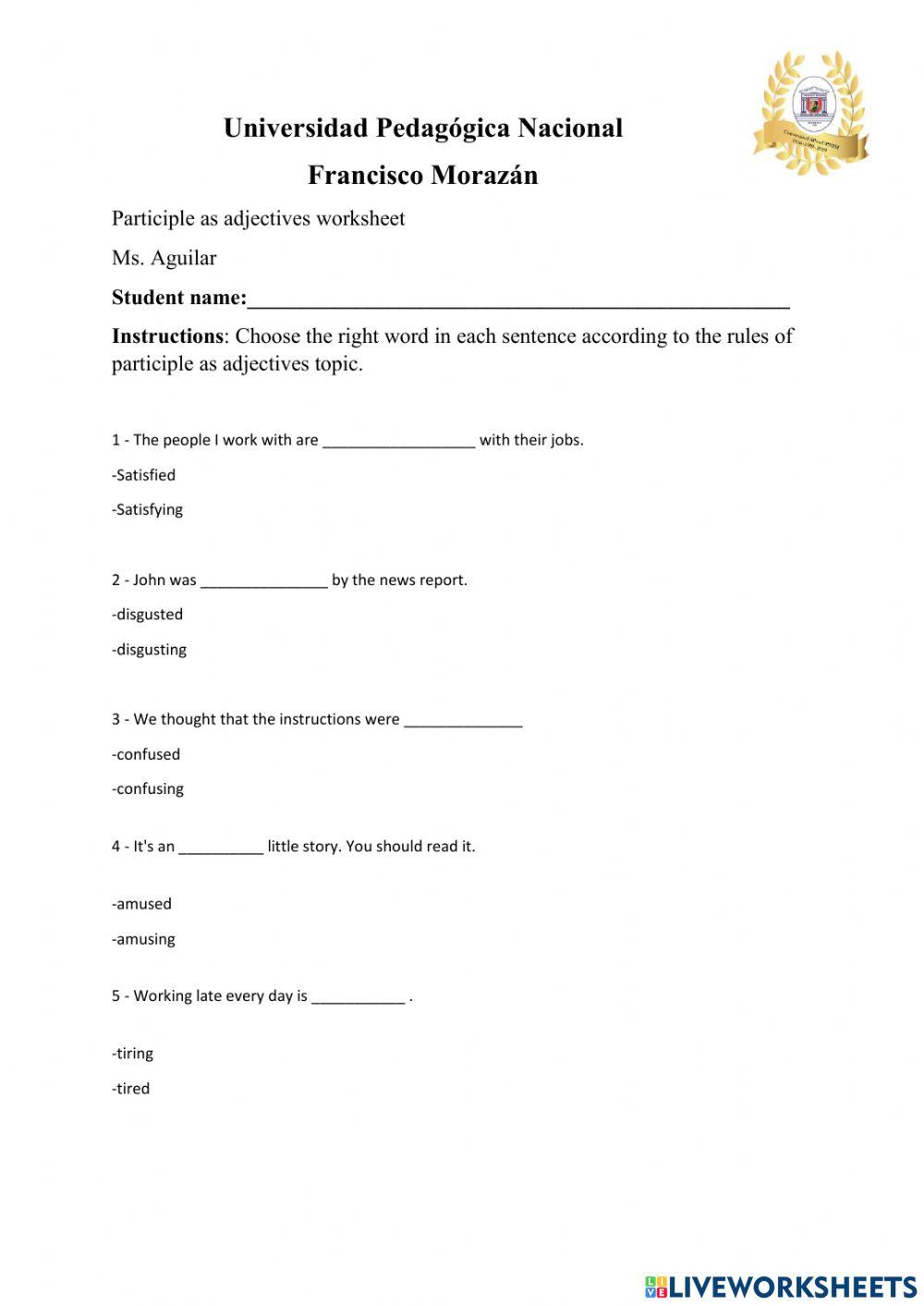 Participle as adjectives