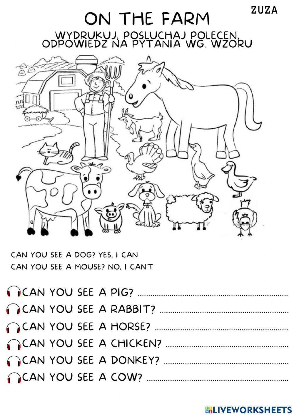 On the farm - paper worksheet